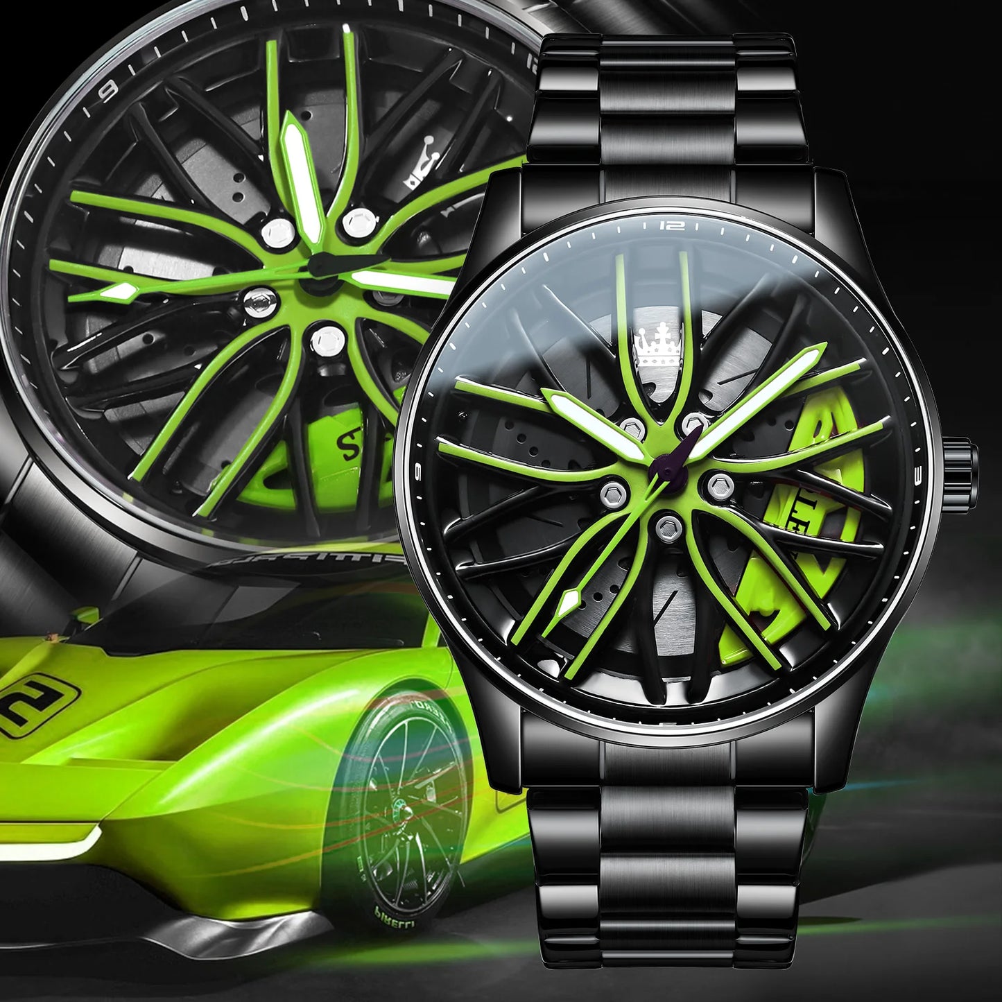 OLEVS Wheel Luxury Watch Waterproof Rotary Sport Car Rim Watch High Quality Fashion Best Selling Quartz