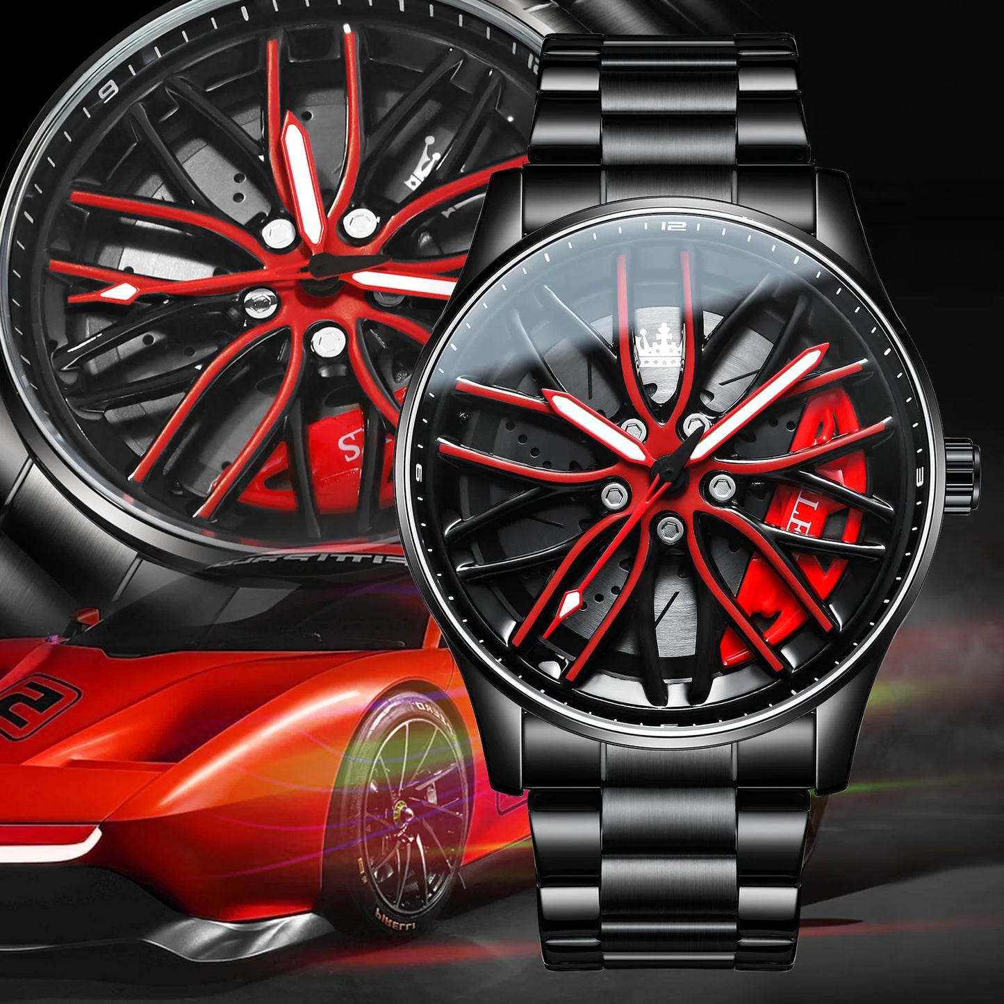 OLEVS Wheel Luxury Watch Waterproof Rotary Sport Car Rim Watch High Quality Fashion Best Selling Quartz