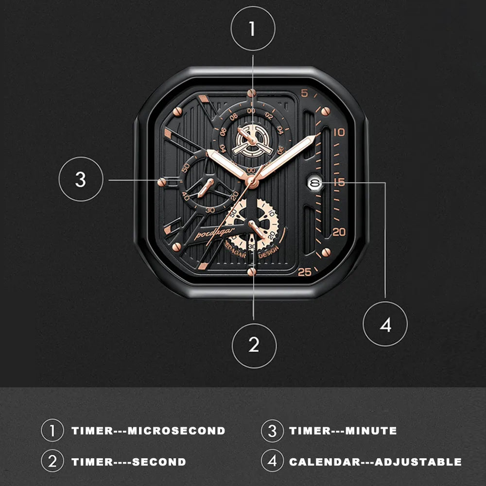 POEDAGAR New Luxury Casual Quartz Watch Chronograph Date Waterproof Luminous Leather Watches Military Sports Watch