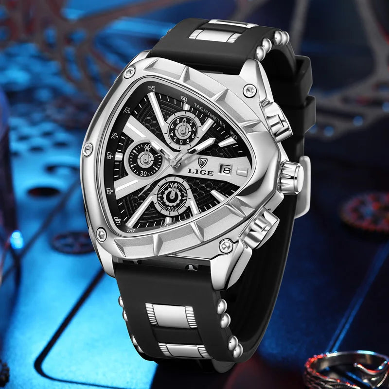 LIGE Luxury Military Watch Waterproof Luminous Date Chronograph Watch Sport Quartz Stainless Steel