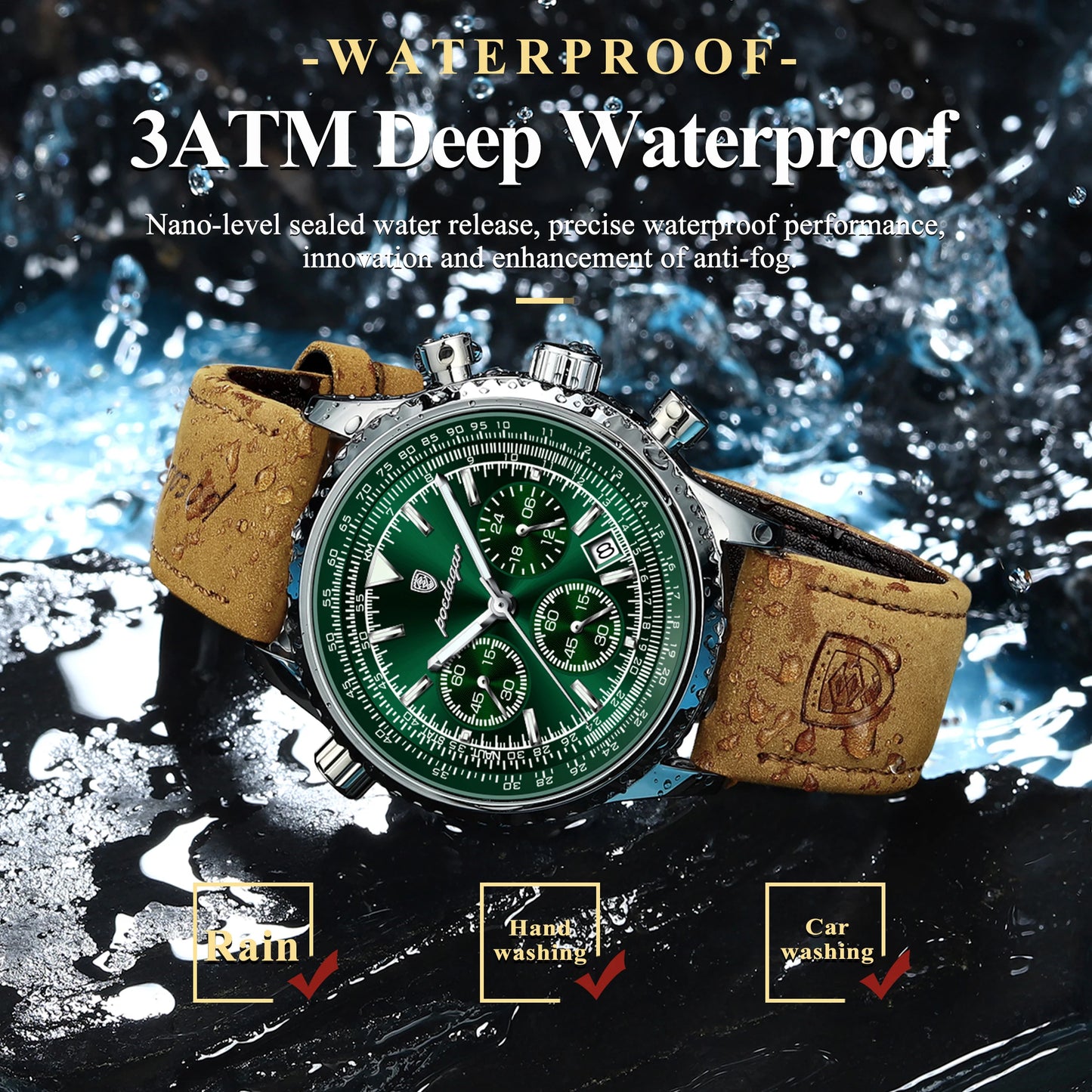 POEDAGAR Luxury Watch Quartz Waterproof Luminous Date Chronograph Leather Wristwatch Military Sports