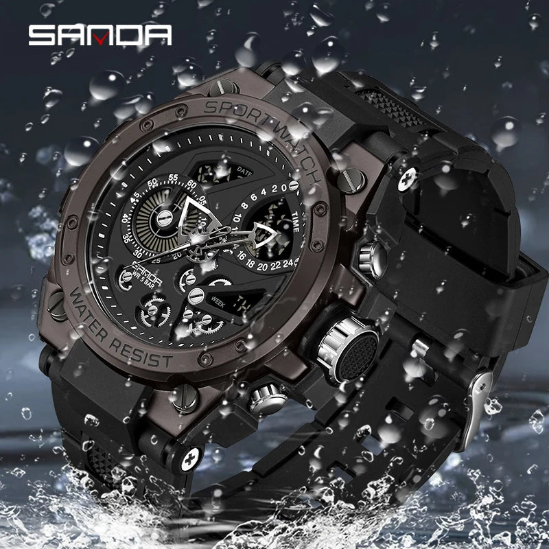 Sanda Watch Electric Watch Multi-Function Fashion Trend Outdoor Luminous Alarm Clock Waterproof Shockproof