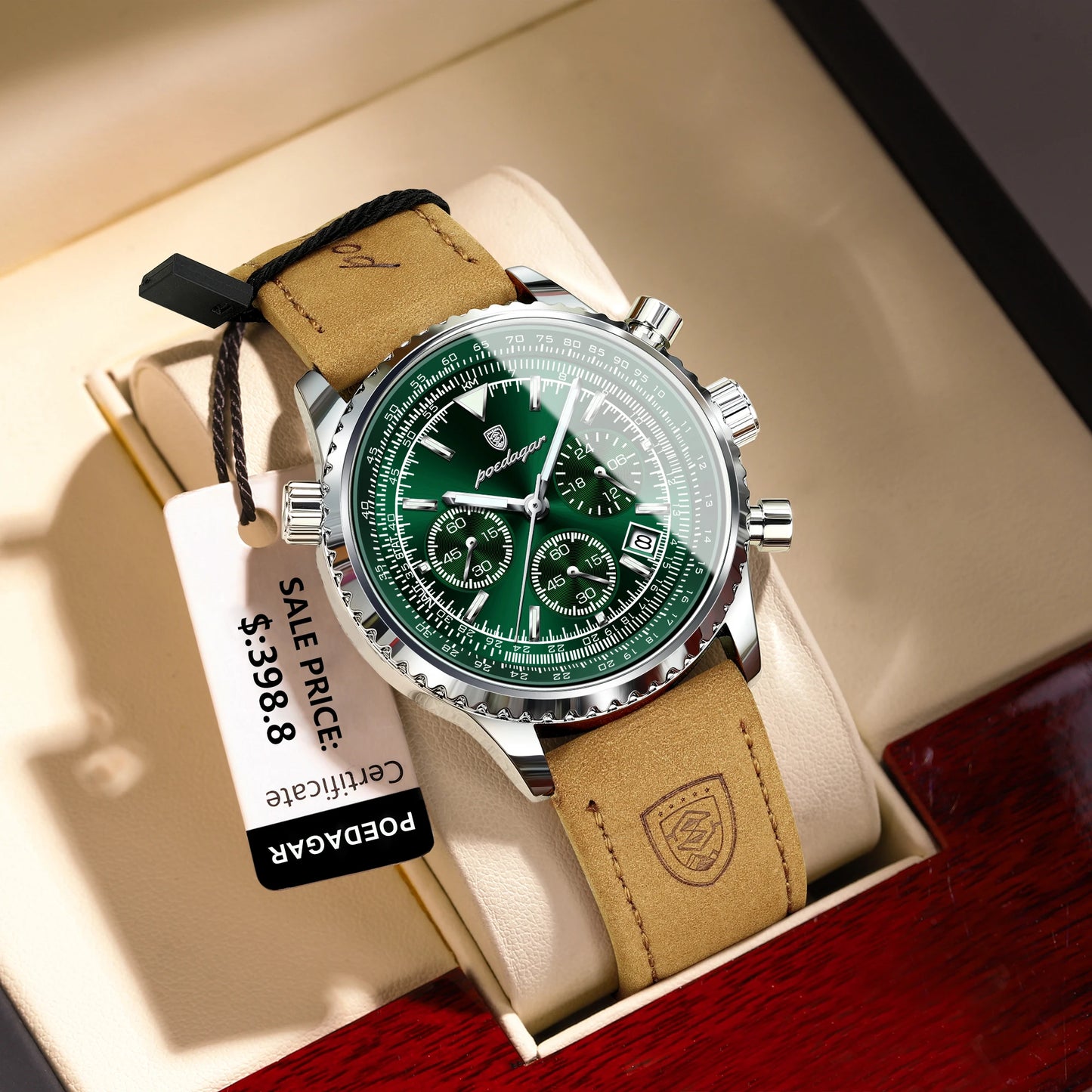 POEDAGAR Luxury Watch Quartz Waterproof Luminous Date Chronograph Leather Wristwatch Military Sports