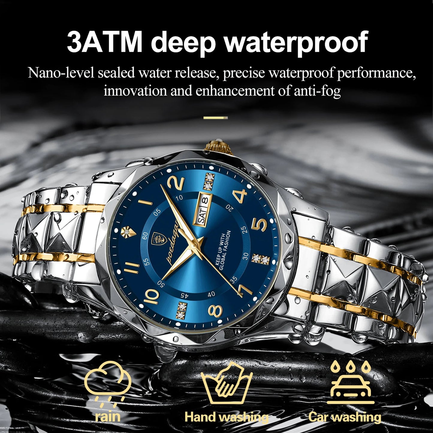 POEDAGAR Luxury Quartz Watch Waterproof Date Week Luminous Wristwatch Stainless Steel Watches Clock Sports