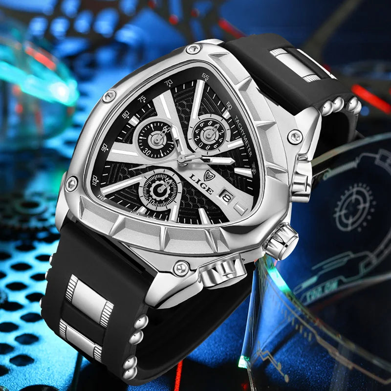 LIGE Luxury Military Watch Waterproof Luminous Date Chronograph Watch Sport Quartz Stainless Steel