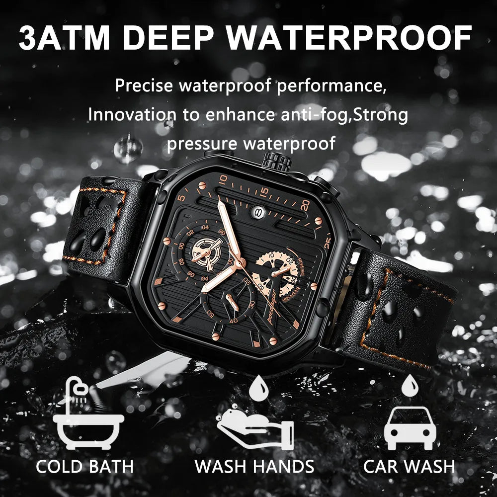 POEDAGAR New Luxury Casual Quartz Watch Chronograph Date Waterproof Luminous Leather Watches Military Sports Watch