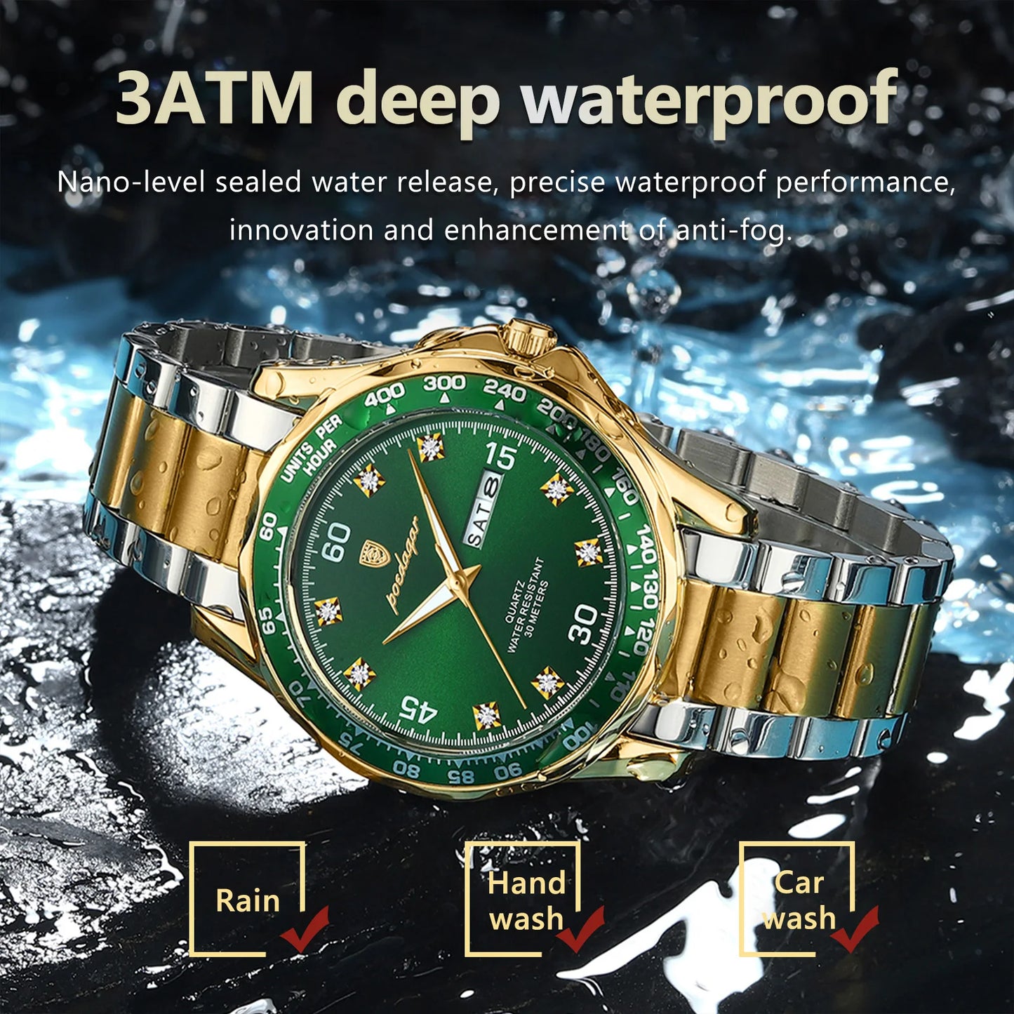 POEDAGAR Top Luxury Watch Waterproof Luminous Date Week Quartz Wristwatch Stainless Steel Sports Military Watches