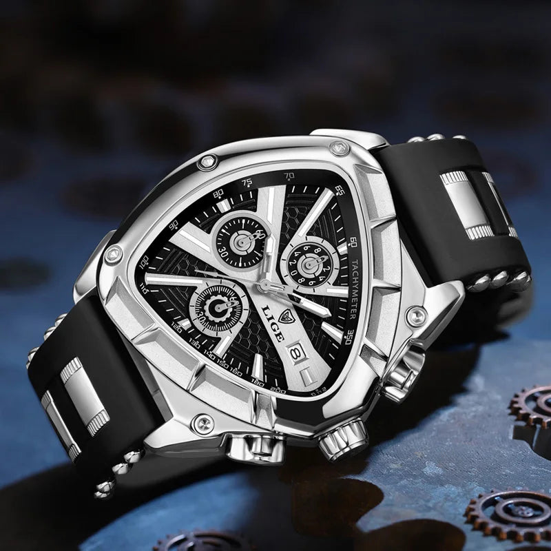 LIGE Luxury Military Watch Waterproof Luminous Date Chronograph Watch Sport Quartz Stainless Steel