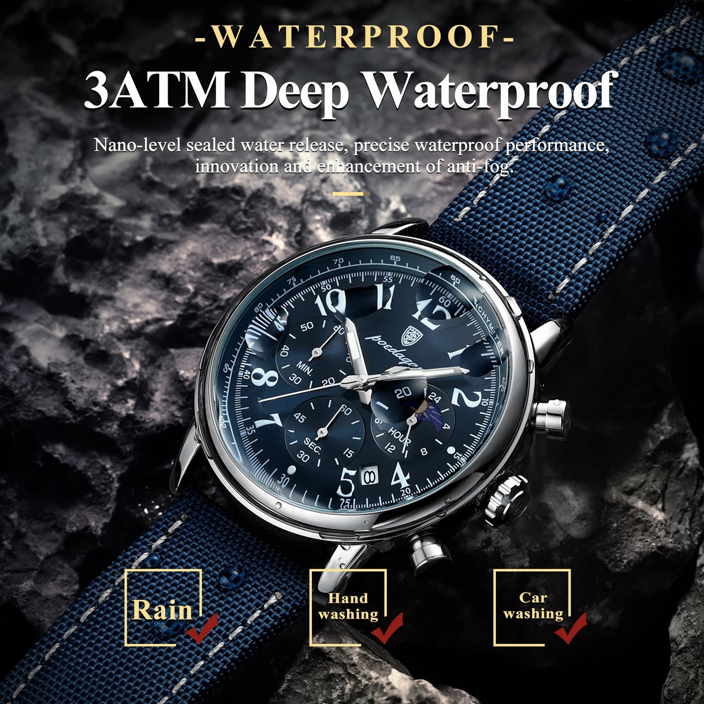 POEDAGAR Luxury Sports Military Watch Waterproof Luminous Chronograph Nylon Leather Date Wristwatch Quartz Watches